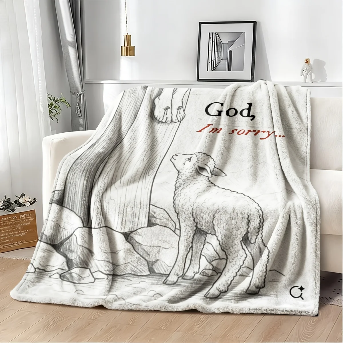 Cozy Funny Nap Blanket Throw Tapestry for Home Decor Novelty Art Lamb God Sorry Message Lap Blanket Gift