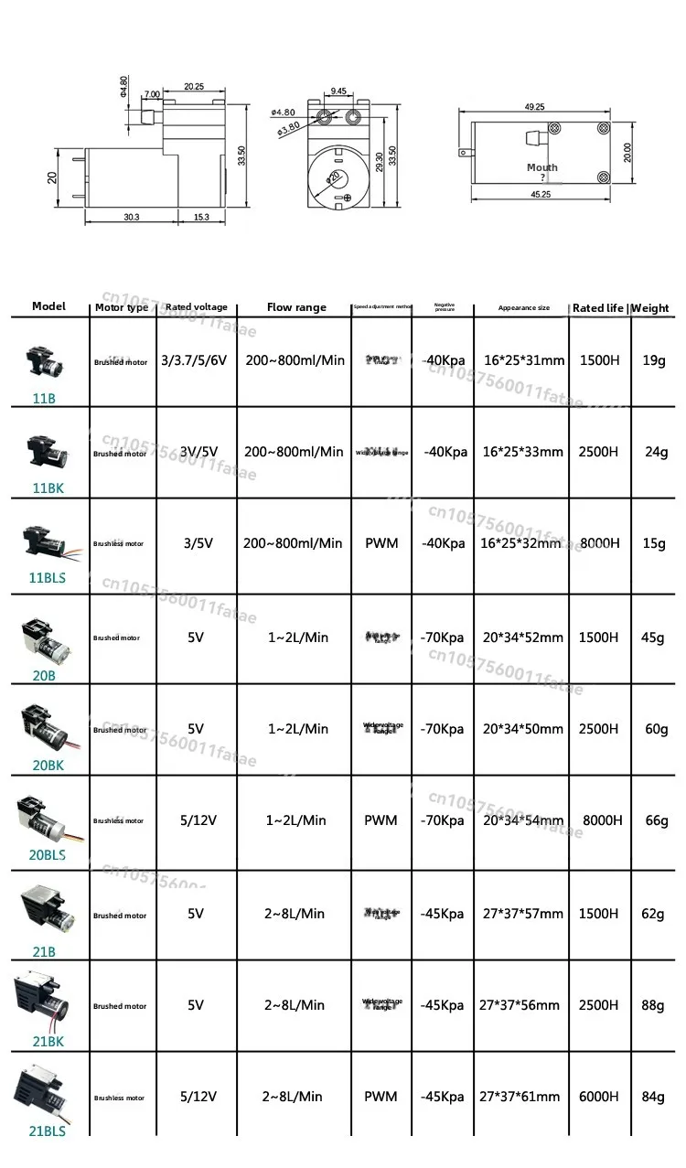 DC Sampling Air Pump Negative Pressure Transmission Diaphragm Gas Pump 3V Brushless Silent Gas Analysis Sampling Pump