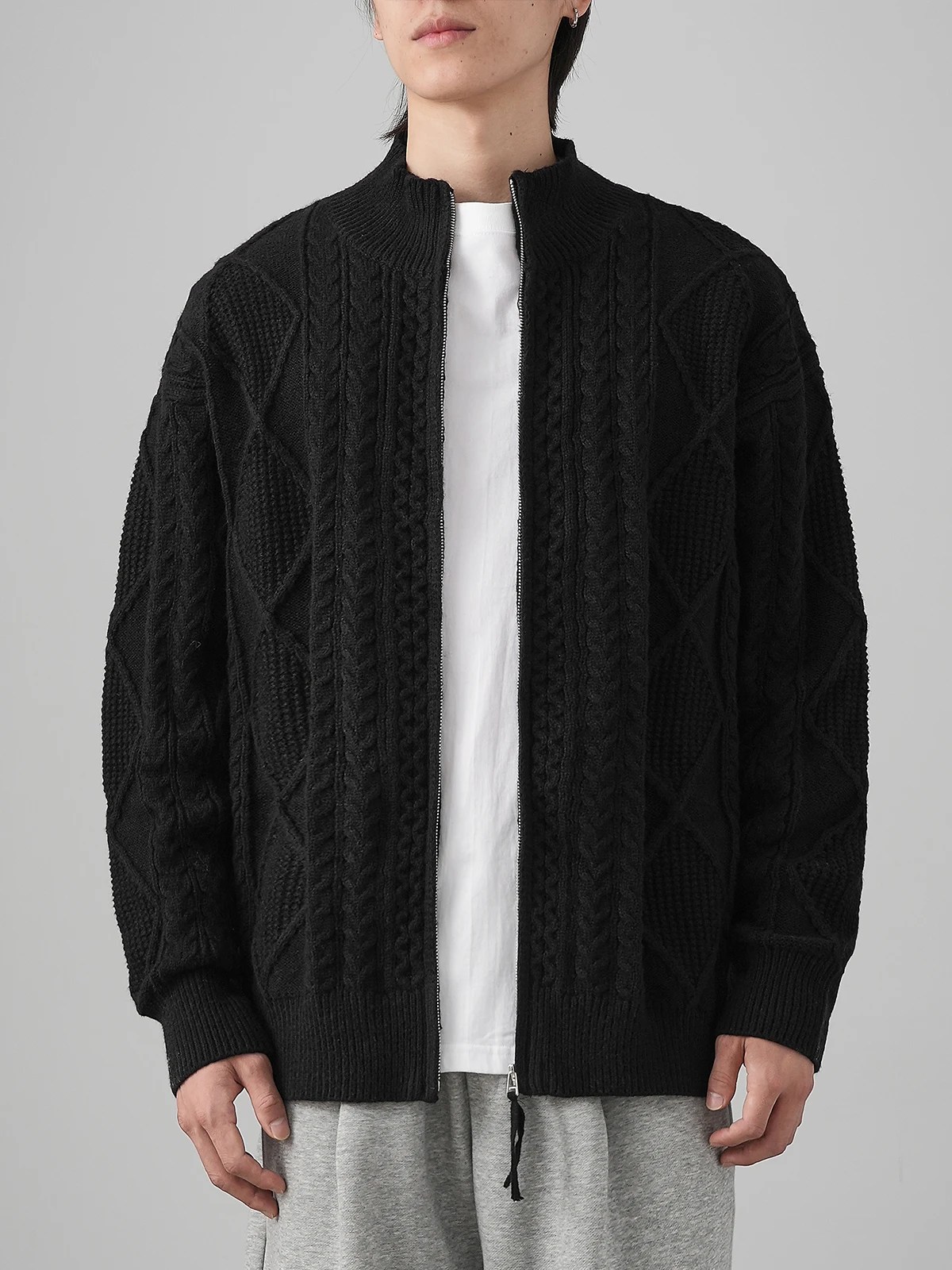 DUKEEN เสื้อสเวตเตอร์ถักผู้ชายฤดูใบไม้ร่วงและฤดูหนาวสบายๆหนาซิปเสื้อคอเต่าสีทึบเสื้อถักสําหรับชาย