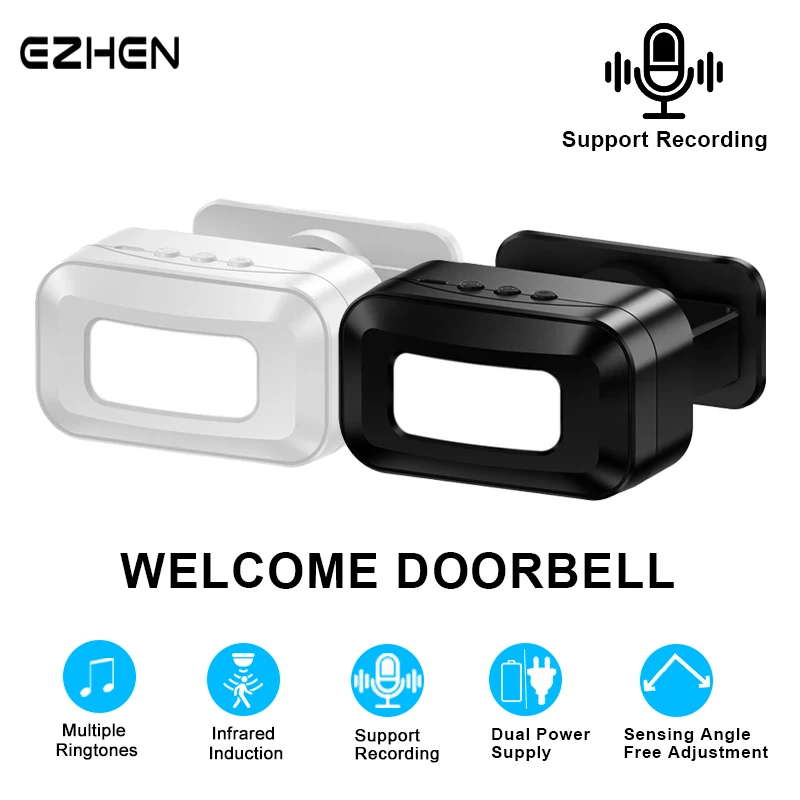 Infrared Induction Welcome Doorbell Custom Voice & 20 Songs Wireless Door Bell Chime PIR Motion Detector Alarm Home Store Office