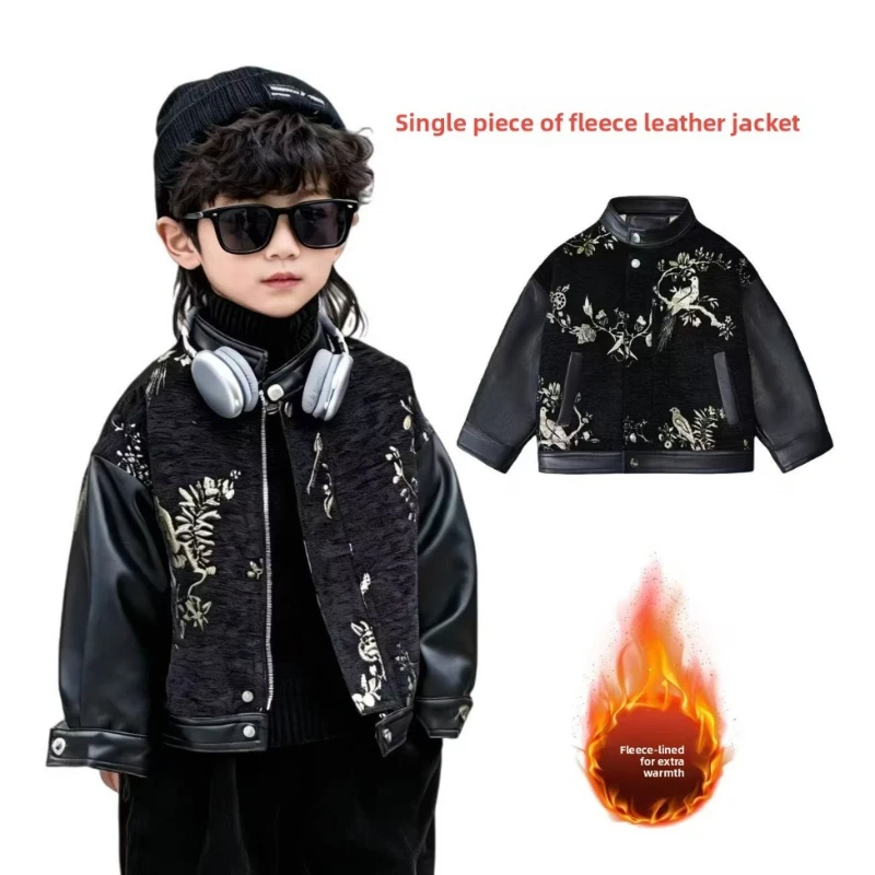2-11Y Kinder Leder Jacken Jungen Mädchen Schwarz Fleece Strickjacke Mantel Herbst Winter Warme Lose Vintage Kleidung Jugendliche Oberbekleidung