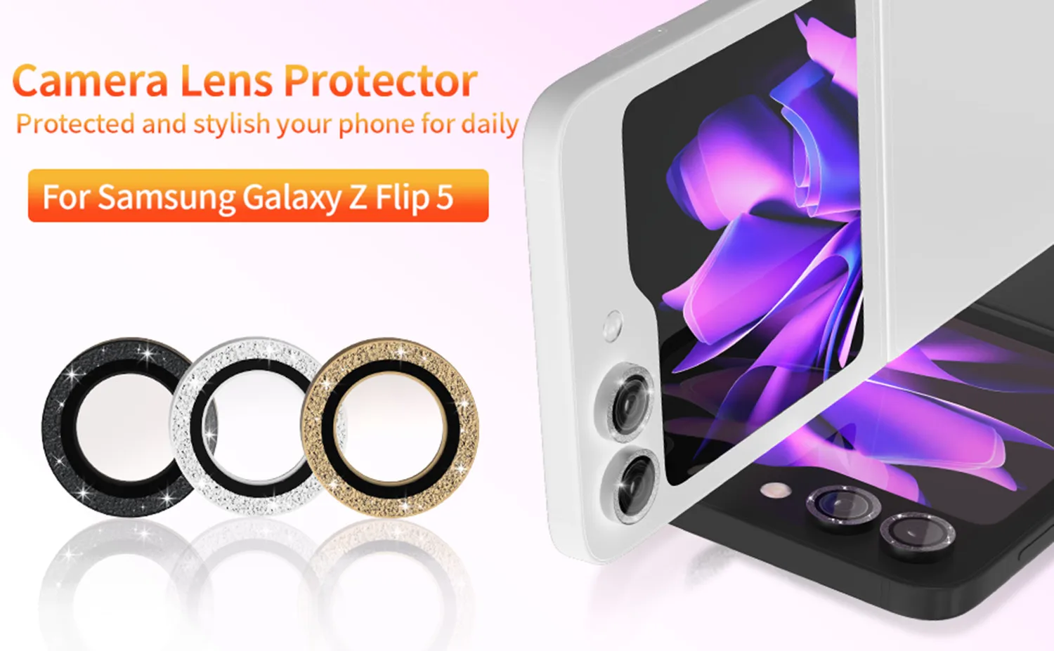 Für Samsung Galaxy Z Flip 8/Flip7/Flip6 Flip5 Glitzer-Metall-Diamant-Legierung Kameraobjektiv-Ringkappe HD-Glas-Schutz Bling Locator – Detail 1