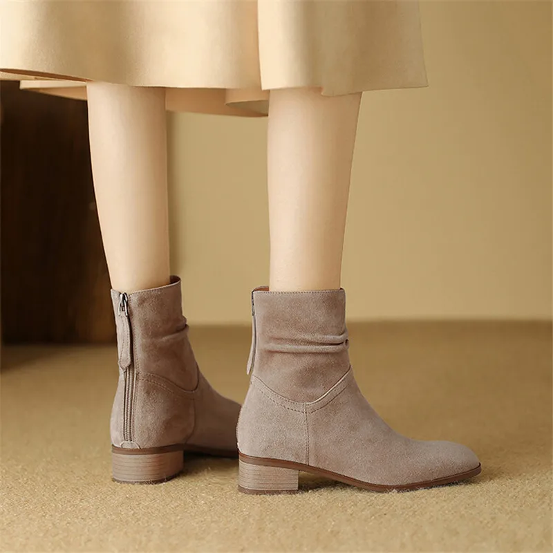 NEW Autumn Winter Sheep Suede Women Boot Fashion Short Boots Round Toe Chunky Shoes for Women Low Heel Botas De Mujer Size 34-40