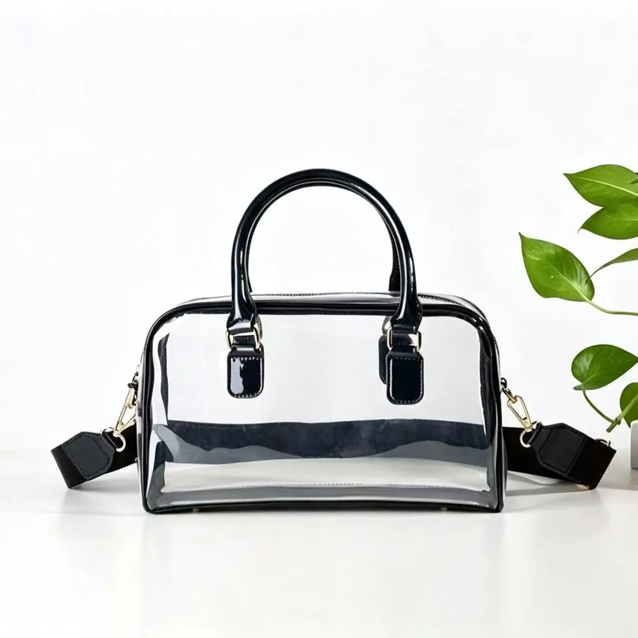 Women's new transparent handbag, large-capacity travel transparent crossbody bag, PVC bag, transparent shoulder bag