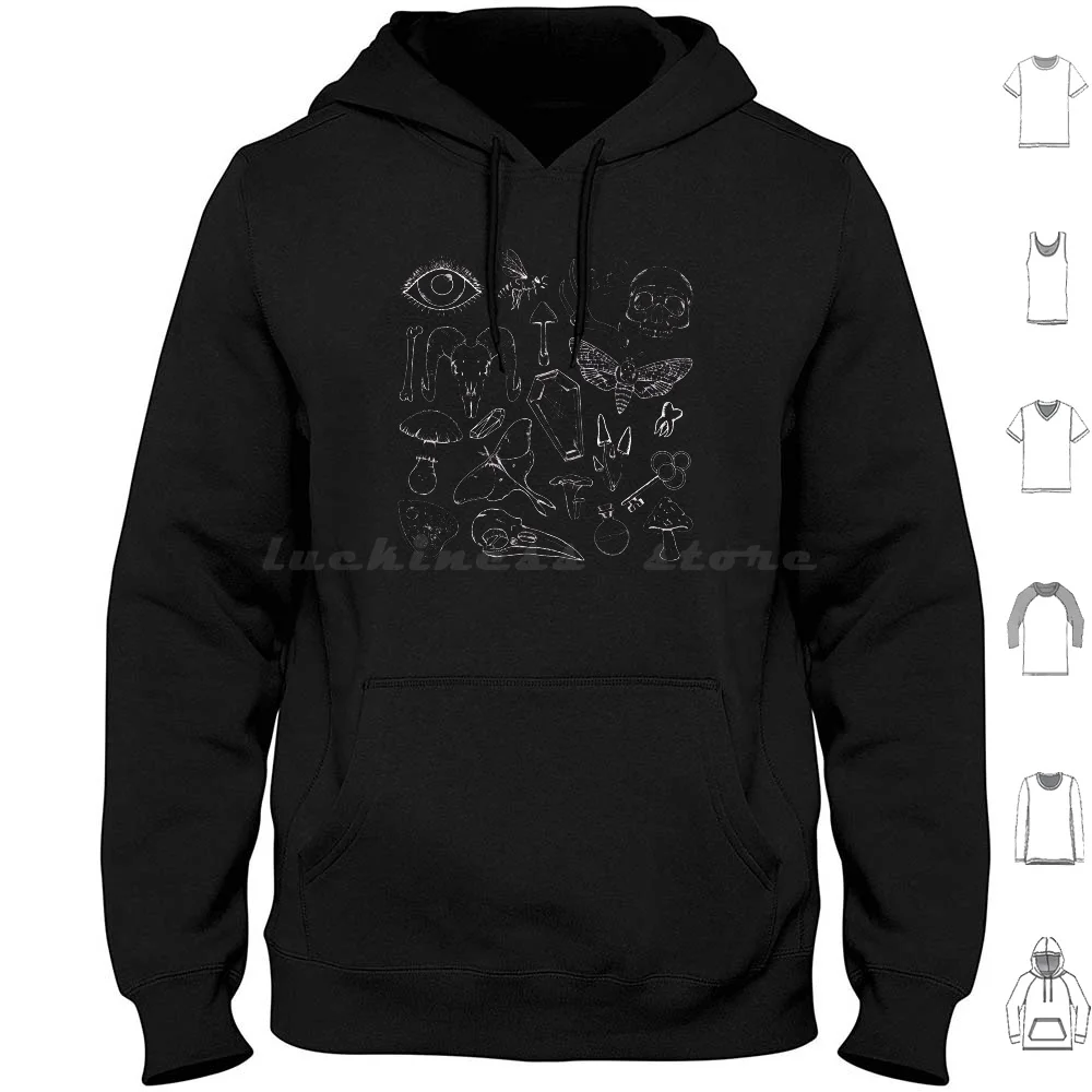 Oddities Pattern Hoodies Long Sleeve Oddities Occult Witch Goth Creepy Spooky Halloween Gothic Cute Coffin Bat Dagger