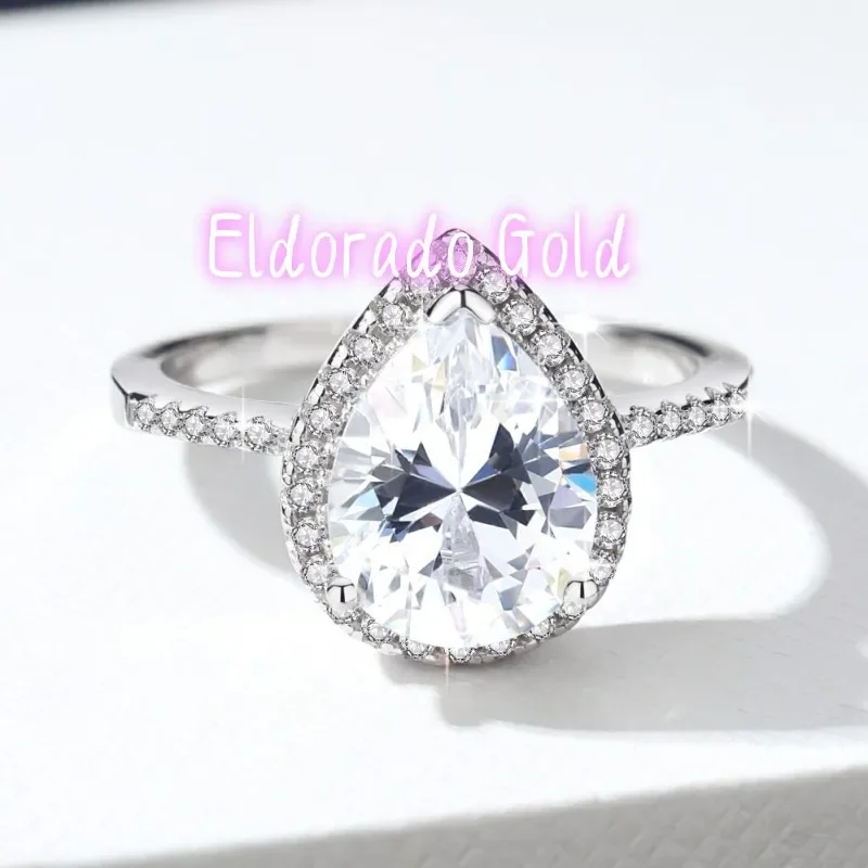 

Кольцо Eldorado Gold Teardrop Pear-Shaped с муассанитом 5 карат для женщин, платина PT950 - бриллиантовое сияние, классический дизайн «горошина»