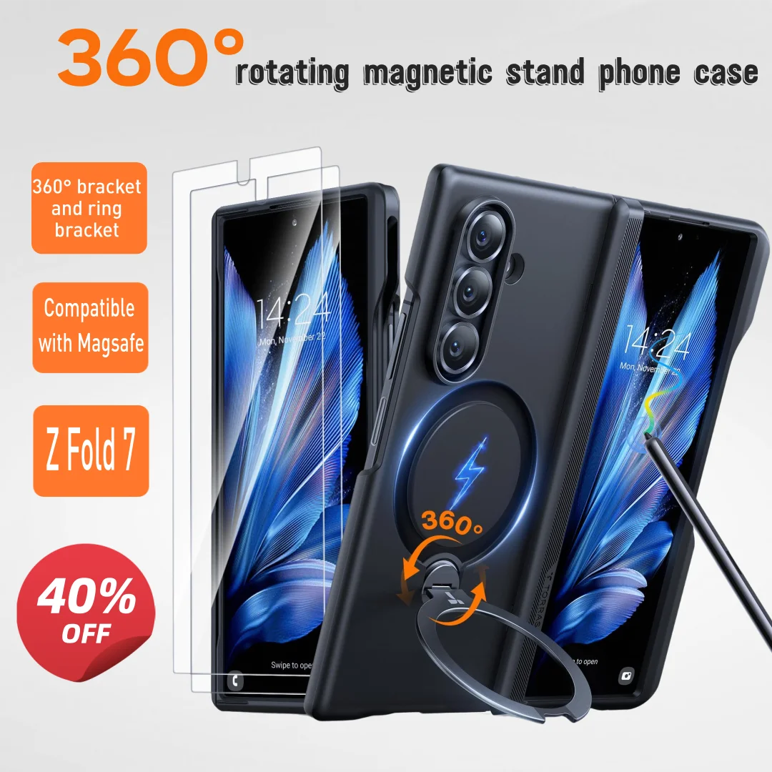 

TORRAS 360° rotating magnetic stand for Galaxy Z Fold 7 phone case, includes 2 screen tempered glass films