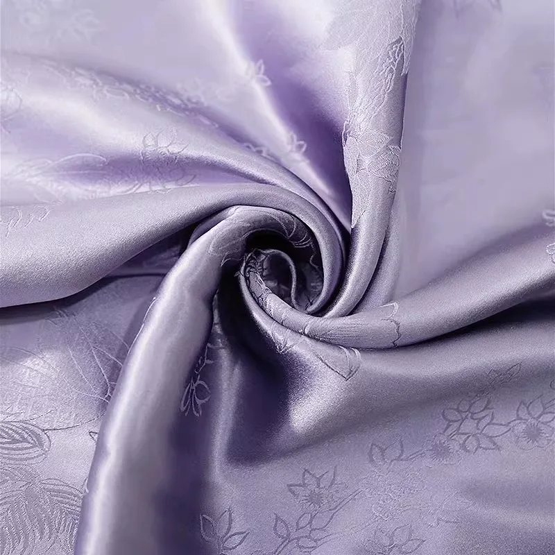 Good Drape Feeling 100% Natural Mulberry Silk Jacquard Satin Purple Elongated Slim Fit Heavyweight Hip Hugging Fishtail Skirt