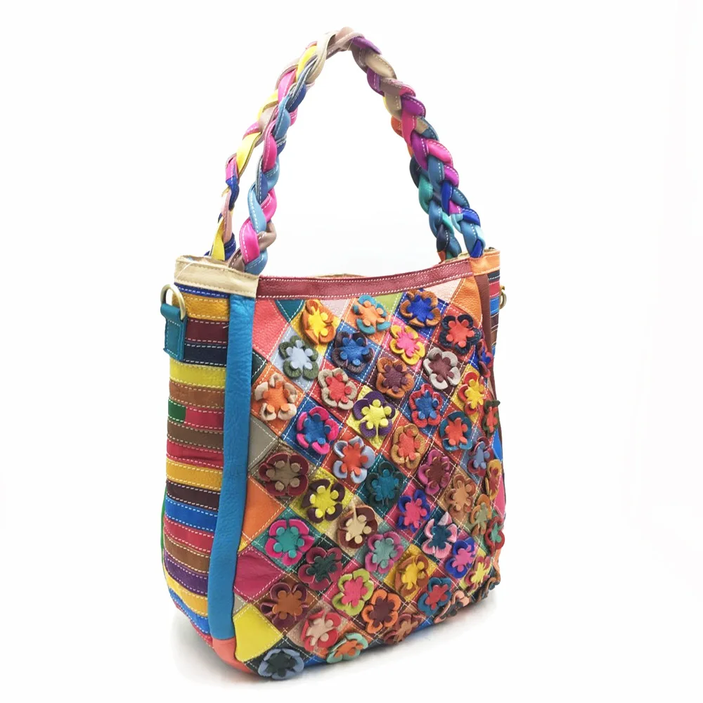 Oversized Genuine Leather Large Capacity Floral Multi Colored Tote Bags Gypsy Hippie Ibiza Bohemian Boho Chic Work Laptop Bag