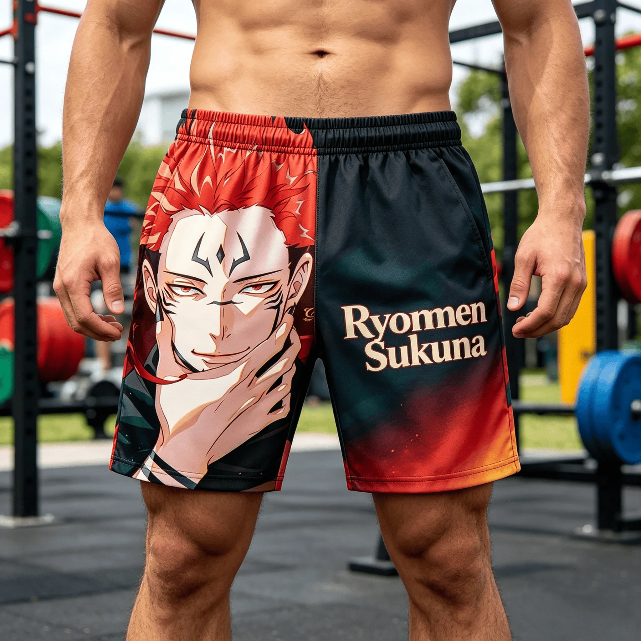 Anime Jujutsu Kaisen Ryomen Sukuna Print  Shorts, Flame Gradient Quick Dry Breathable Casual Beach Shorts, Sports  Shorts