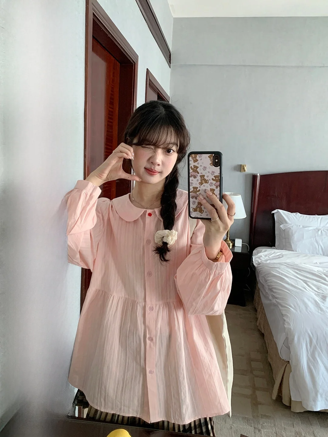 

Нежная хлопковая дышащая повседневная блузка для девочек с длинными рукавами-фонариками, вышивкой и воротником-куклой