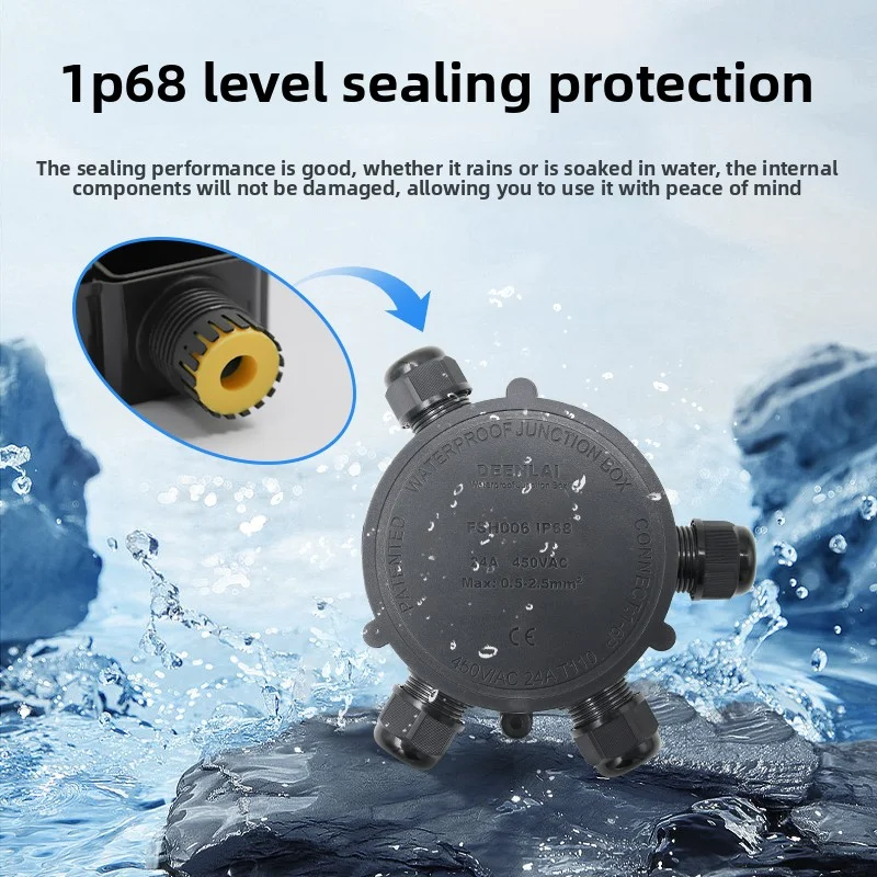 1-6-way Waterproof Junction Box 24A/450V Round Outdoor LED 4-8mm Wire Diameter 2/3/4/5-way External Electrical Terminals IP68