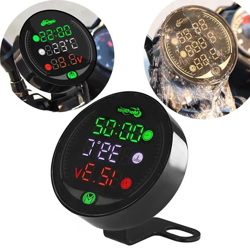 Motorcycle Voltmeter Waterproof 9-24V 5-in-1 9V-24V Digital Time Clock Water Thermometer Voltage Voltmeter Motorcycle Time Clock