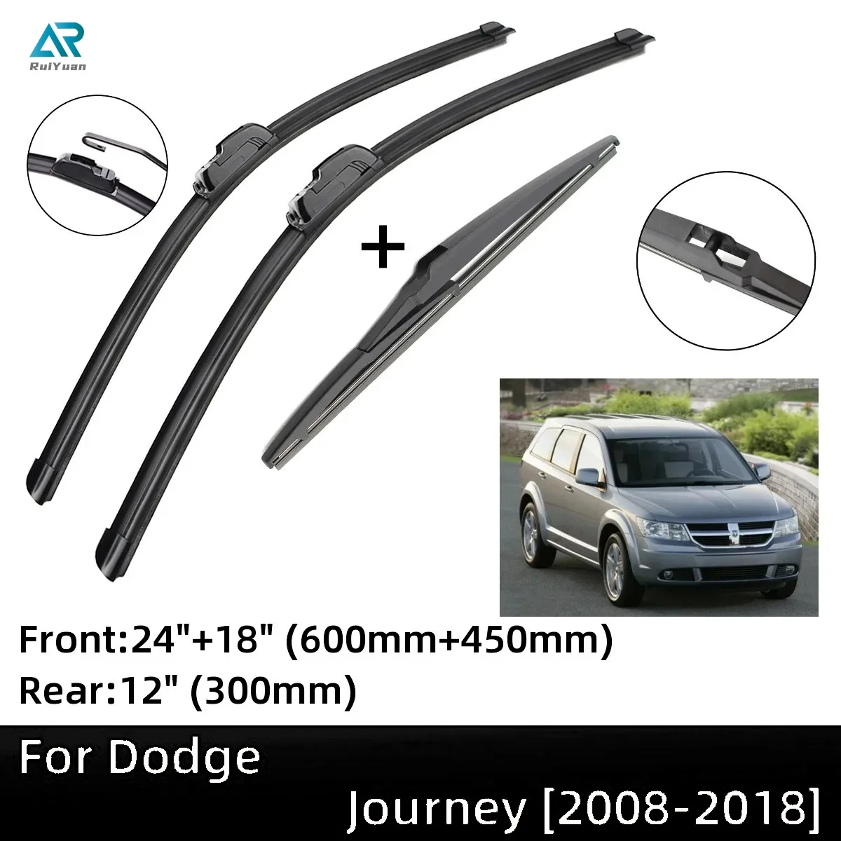 

For Dodge Journey 2008-2018 Front Rear Wiper Blades Brushes Cutter Accessories J Hook 2009 2010 2011 2012 2013 2014 2015 2016