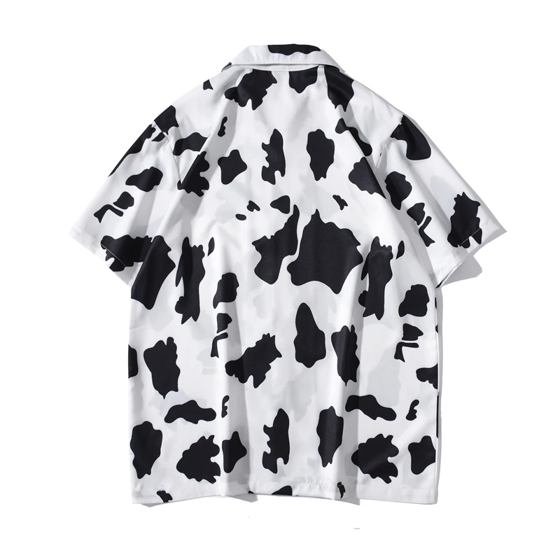 Cow Printing Vintage Men\'s Shirt Short Sleeve Thin Material Holiday Beach Shirts for Man