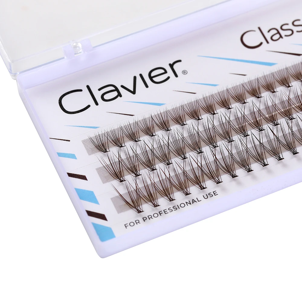 Clavier คลาสสิกขนตาสีน้ําตาลธรรมชาติ Cluster Lash 10D แต่ละ Segment Eyelash Professional C Curling