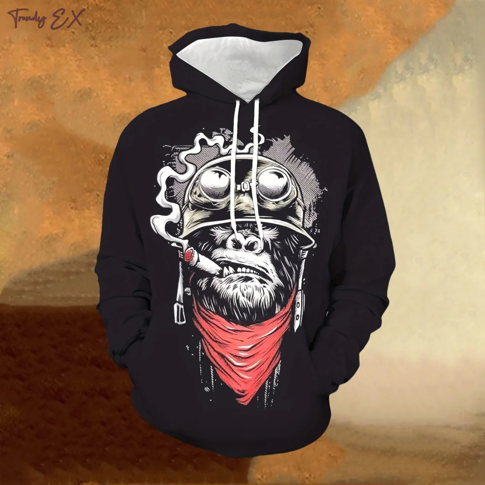 

Модная мужская толстовка с животным узором, однотонный черный спортивный костюм, толстовка с графическим рисунком, повседневная быстросохнущая мужская одежда для бега на шнурке