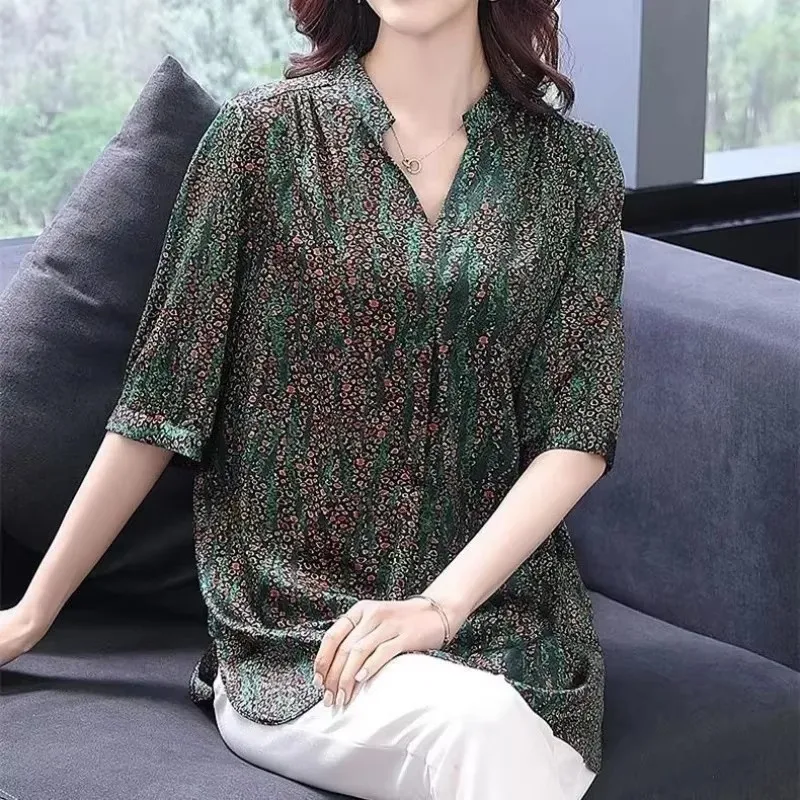 

Женская летняя стильная рубашка, женский повседневный свободный утягивающий топ с короткими рукавами и v-образным вырезом с леопардовым принтом