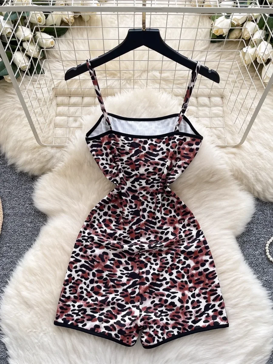 ssTss العصرية الرجعية ليوبارد طباعة الرسن Playsuit المرأة الصيف سليم المقلية الشارع مثير الرغبة النقية السراويل