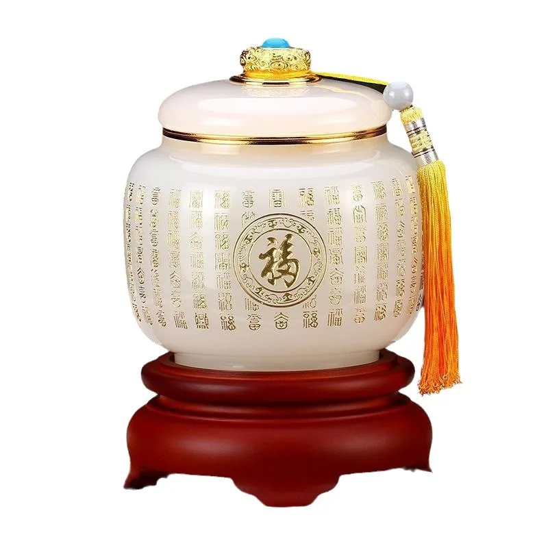 

Baifu glazed tea can Chinese handicraft ornament