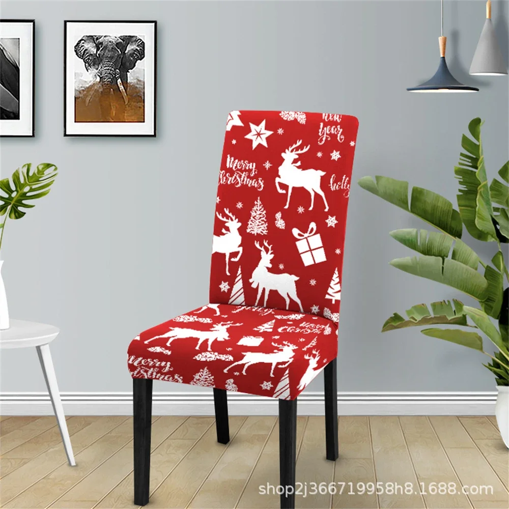 Plaid Elk Restaurant Stretch chair cover Christmas stockings gift chair cover  suitable for home chair cover decoration