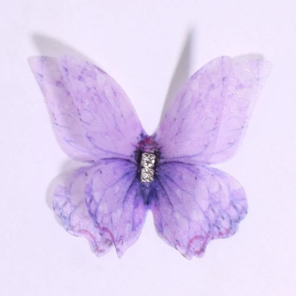50Pcs 3D Organza Fabric Butterfly Appliques Colorful Translucent Simulation Mesh Butterfly Patch Double-layer