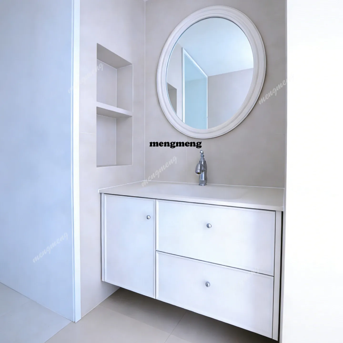 

Modern simple bathroom cabinet rock slab hot bending integrated basin cream wind washing table washbasin cabinet combination