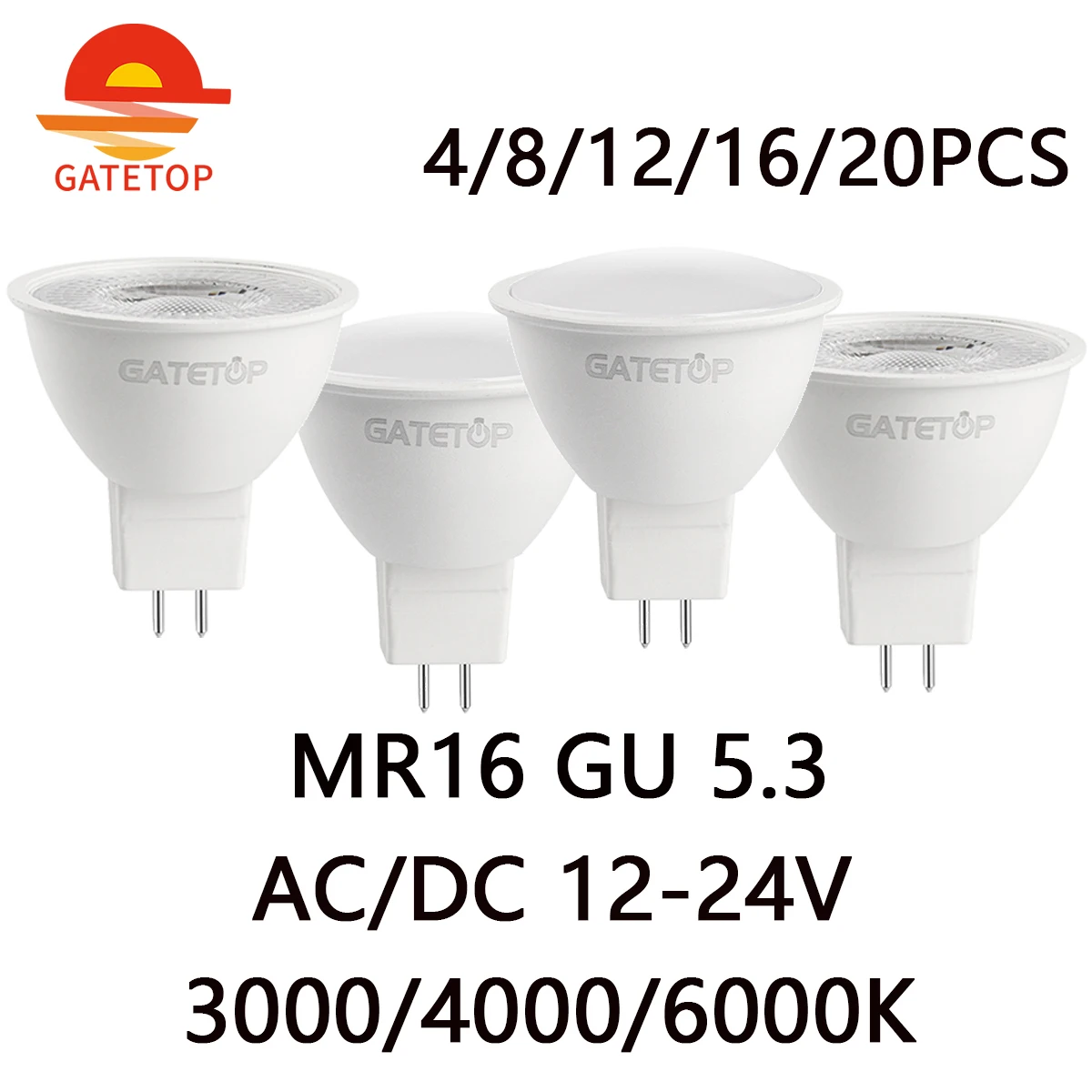 

Менее 4-20 шт., фонарь освещения GU5.3, низкое напряжение, переменный/постоянный ток, 12-24 В, без мерцающего теплого белого света, фотолампа 3 Вт-7 Вт, может заменить галогеновую лампу 20 Вт, 50 Вт