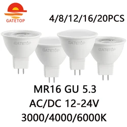 4-20PCS LED spotlight GU5.3 low voltage AC/DC 12V-24V no flickering warm white light 3W-7W can replace 20W 50W halogen lamp