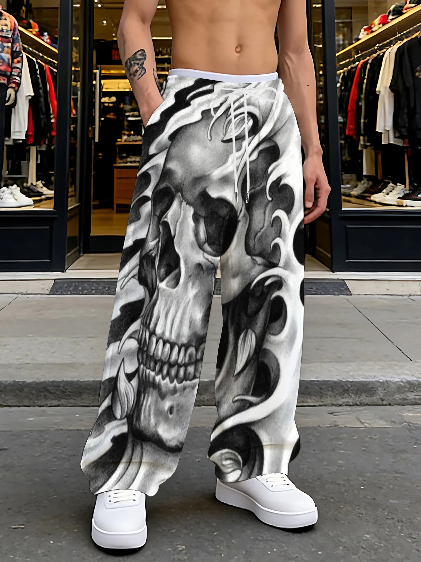 Beliebte Unisex-Jogginghose mit Drachenmuster, Gerade Geschnittene Gothic Urban Streetwear-Sweatpants für Clubnächte und Alltags-Streetwear – Detail 5