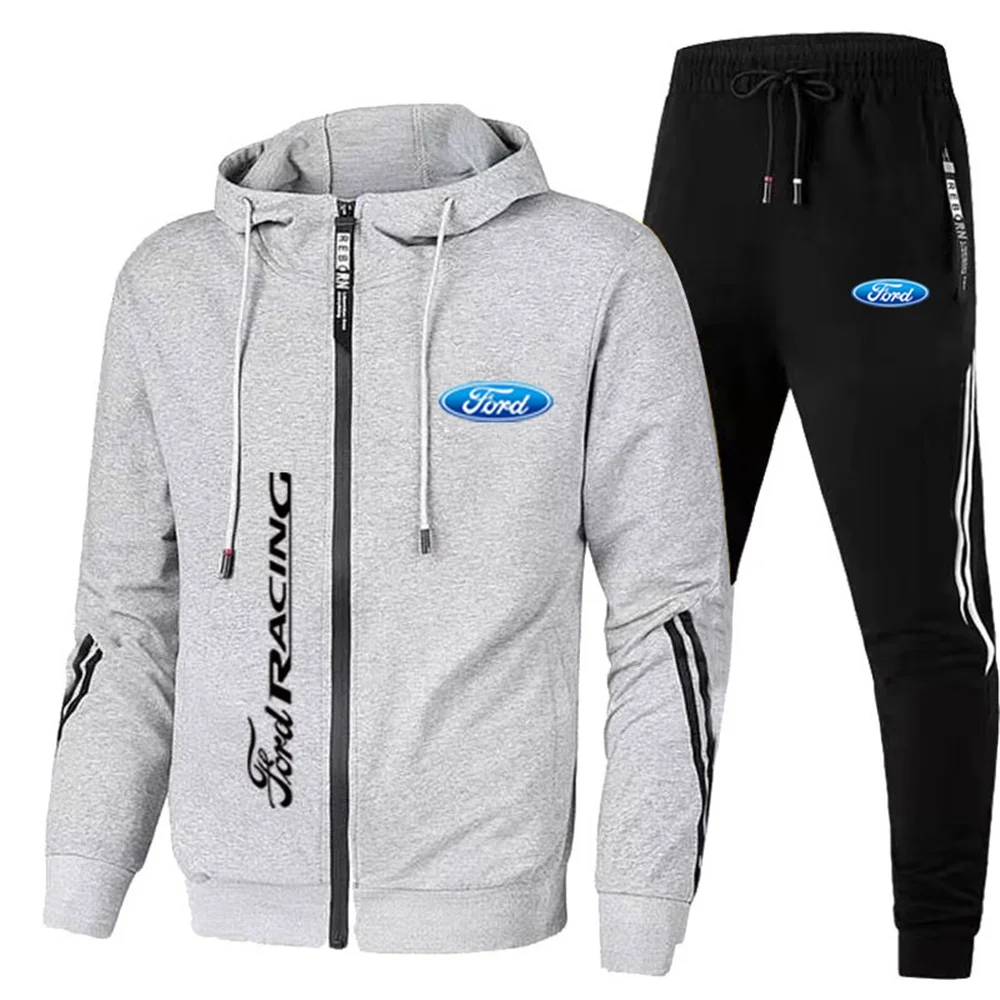 2024 New Trendy Business Fashion Outdoor running and leisure sports set, hooded sweatshirt with Ford logo two-piece M-3XL