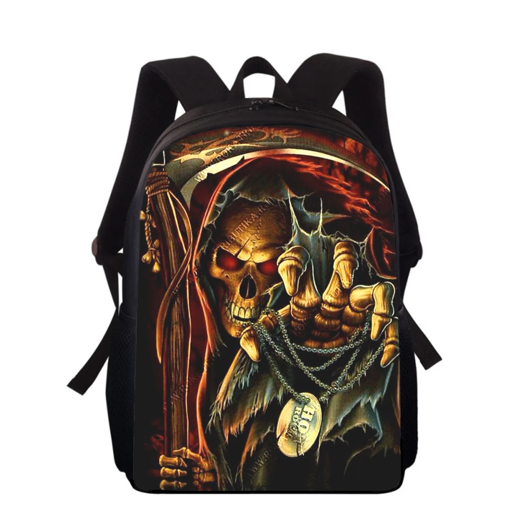 

grim Reaper Skeleton 15” 3D Print Kids Backpack Primary School Bags for Boys Girls Back Pack Students School Book Bags