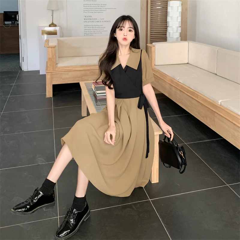 Summer New Women's Dresses Fashion Fake Two Loose Large Size Casual Temperament Commuter Irregular Elegant Long Daily Midi Dress