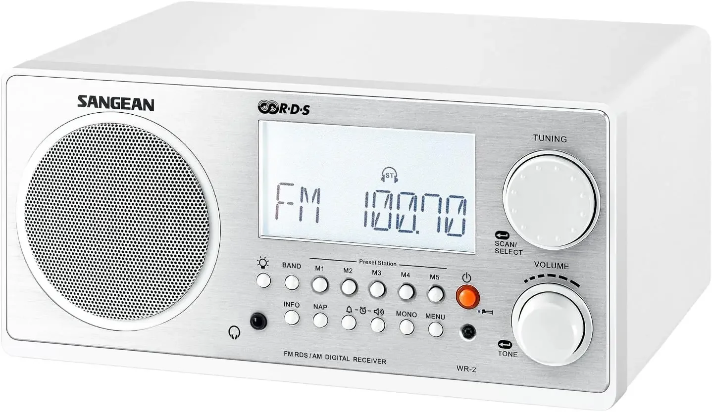 All in One AM/FM Alarm Clock Radio with Large Easy to Read Backlit LCD Display (White)