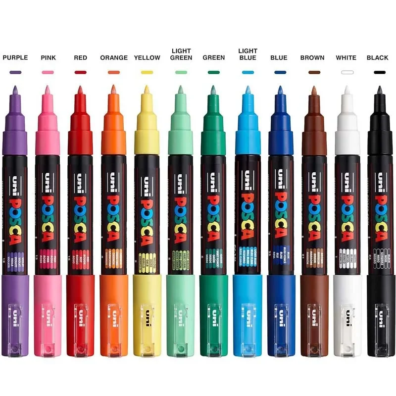 UNI PC-1M 12 Colors Set POSCA Paint Marker Pen Acrylic Water-based Art Painting POSCA Markers for Fabric Leather Glass Wood DIY