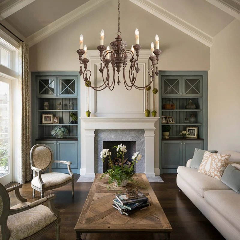 

Classic American Rural French Solid Wood Retro Chandelier Dining Room Bedroom American Country Style Villa Hanging Chandelier