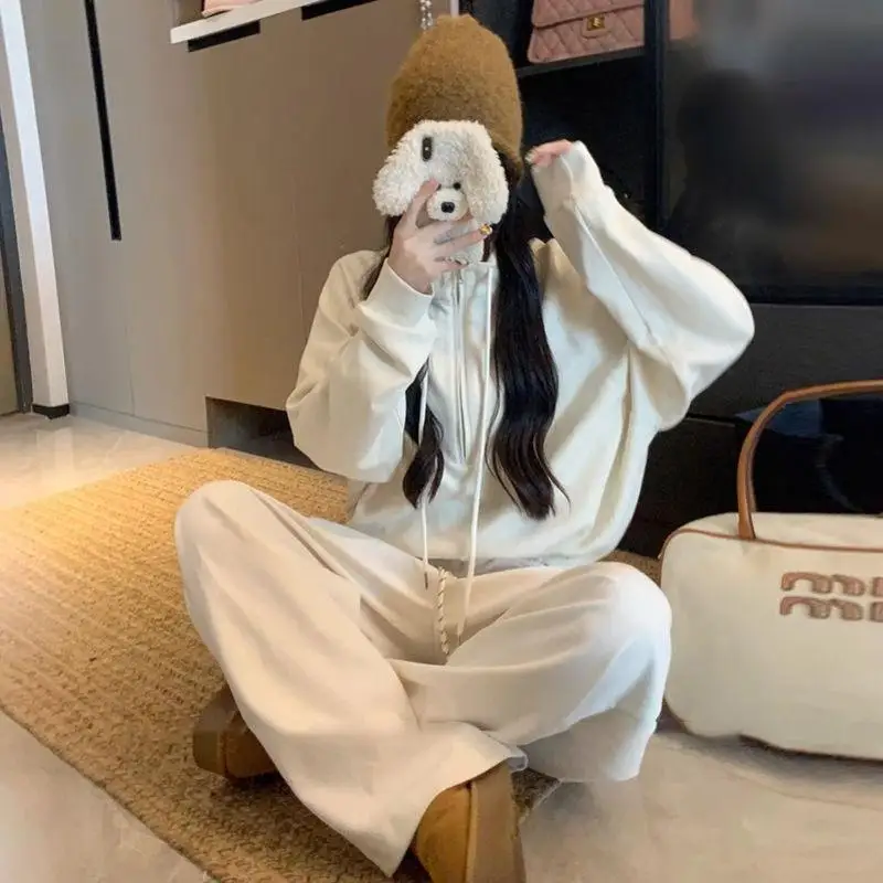 Conjunto de dos piezas de pantalones de pierna ancha, sudadera coreana Sle College Wind para principios de otoño, conjunto completo combinado de sistema de sal clete