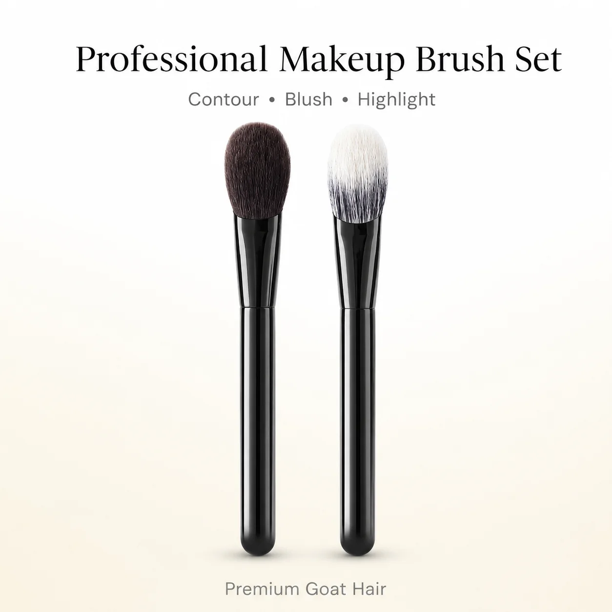 Ensemble de pinceaux de maquillage professionnels en poils de chèvre, pinceaux doux pour le contour, le blush et le highlighter avec manches en bois massif pour le mélange de poudres