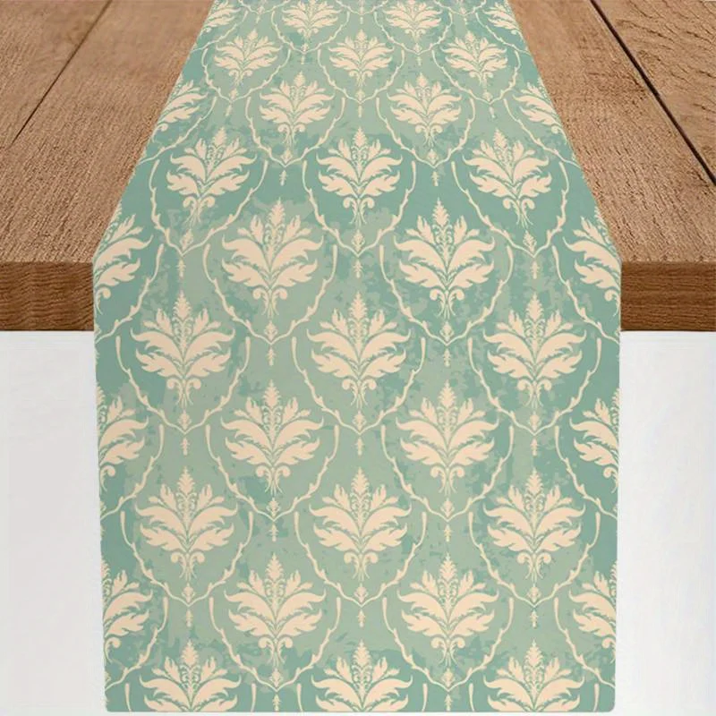 

Богемская льняная дорожка на стол с цветочным узором - мятно-зеленая и бежевая льняная скатерть для праздничного декора | Кухня, столовая и товары для дома