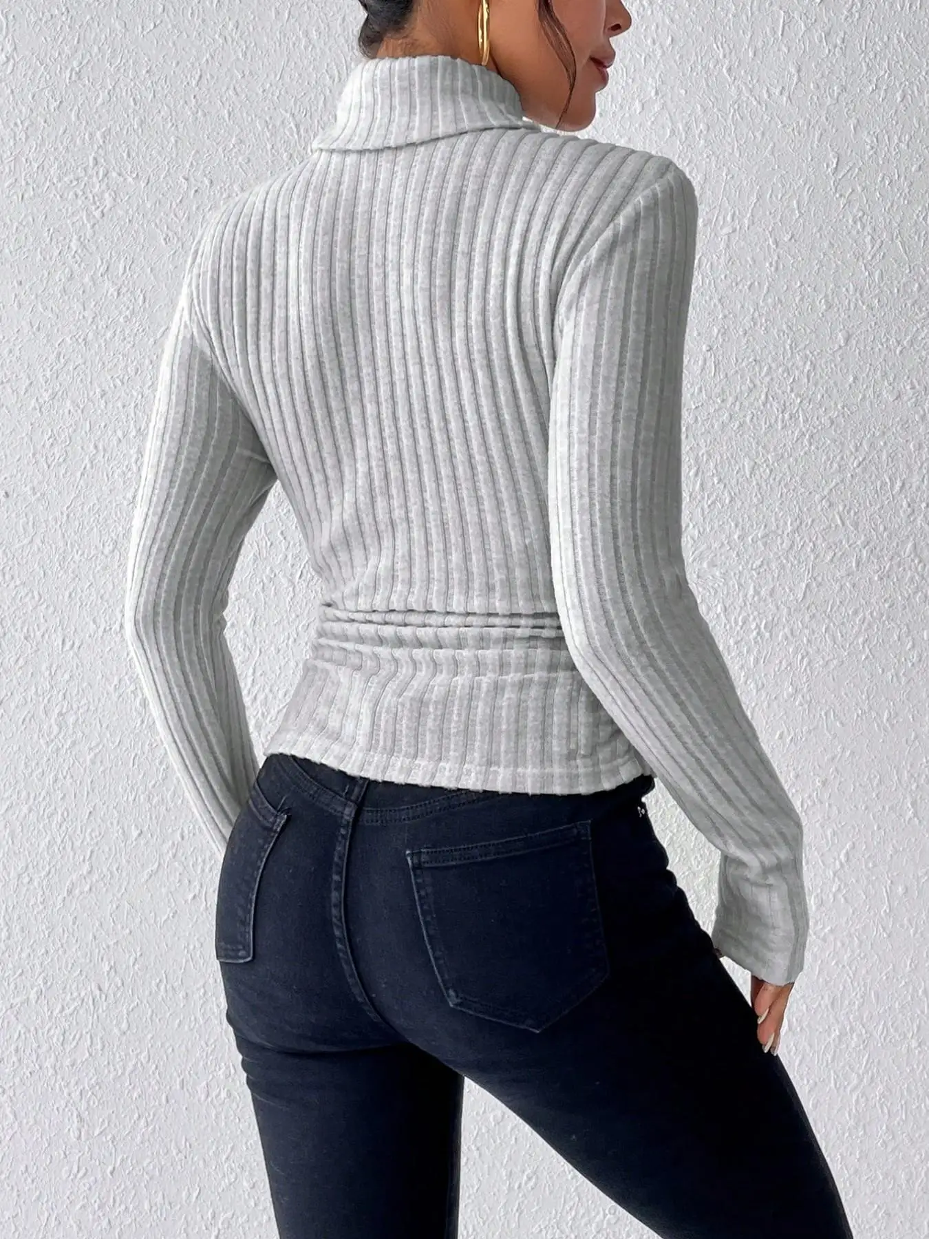 Women Turtleneck Ribbed Long Sleeve Slim Fit Basic Top Y2K Sexy Christmas Holiday Party Casual Fall Winter Base Layer Sweater