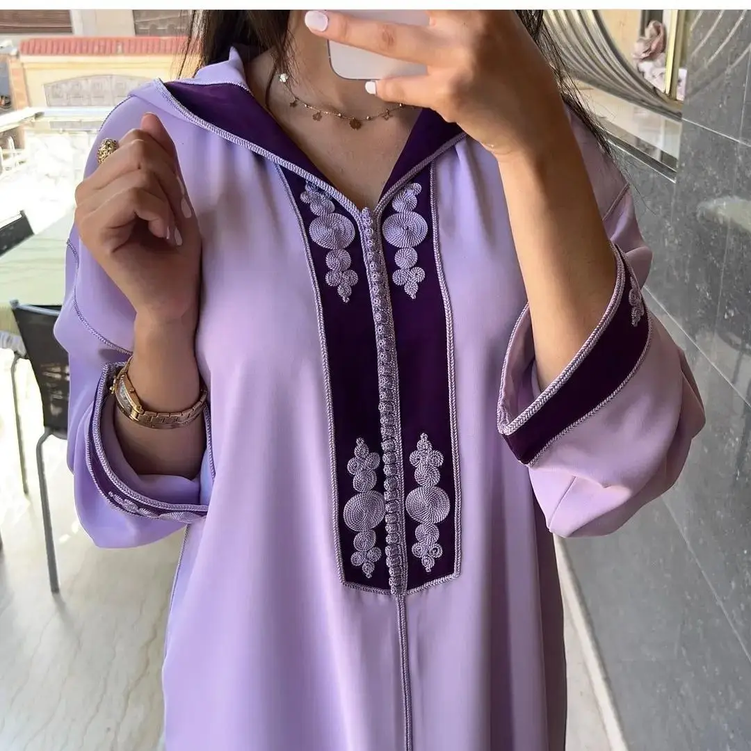 

Женское мусульманское платье Дубай с капюшоном Jellaba Abaya, мусульманское платье гурбан с длинными рукавами, Марокканское турецкое платье, кафтан, модная муслиновая женская одежда