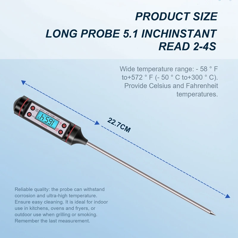 Termometer makanan, termometer memasak makanan, termometer dapur, termometer daging Digital pemeriksaan panjang