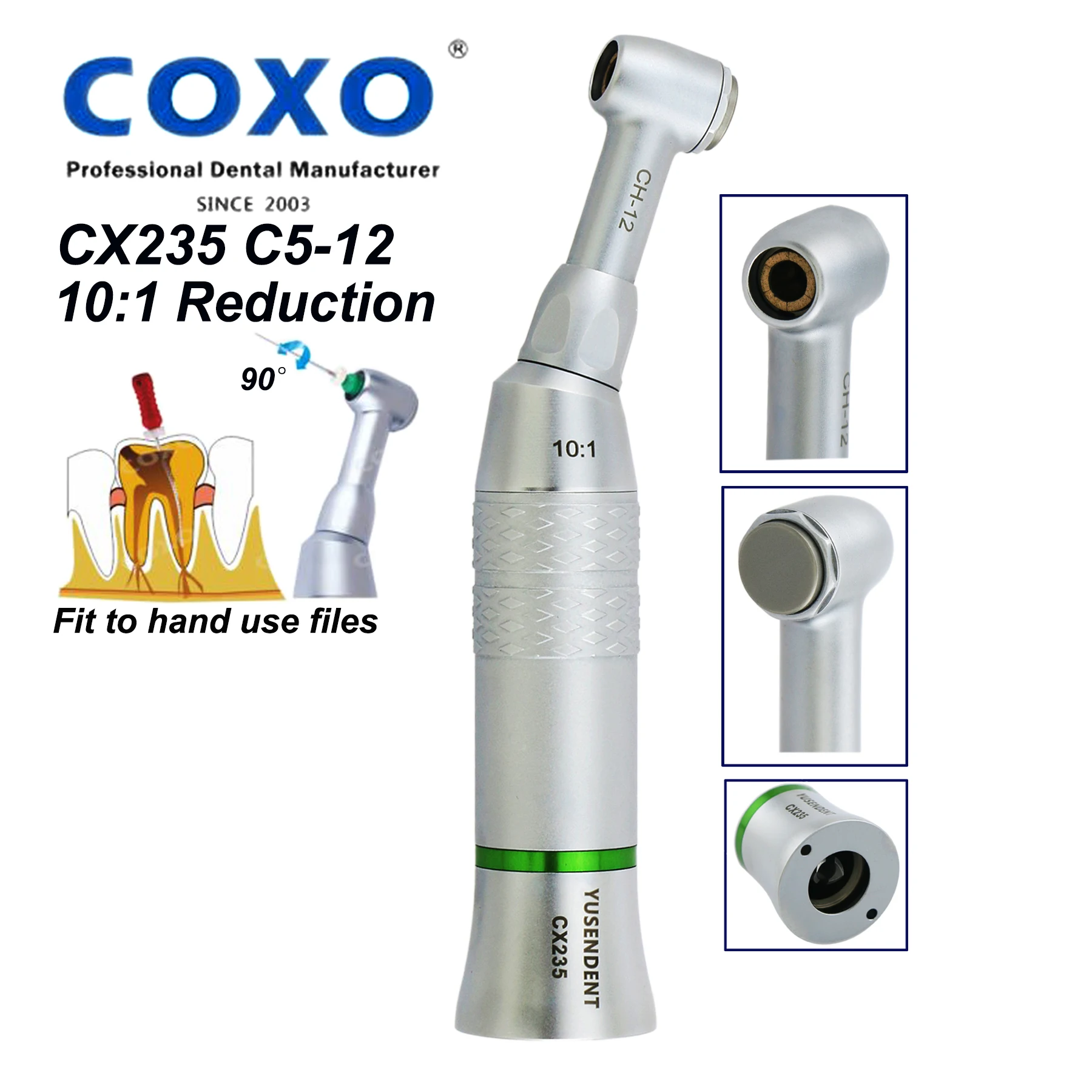 

COXO Dental 10:1 Reduction 90° Reciprocate Push Button Endodontic Endo Contra Angle Handpiece CX235 C5-12 Hand Use File KAVO NSK