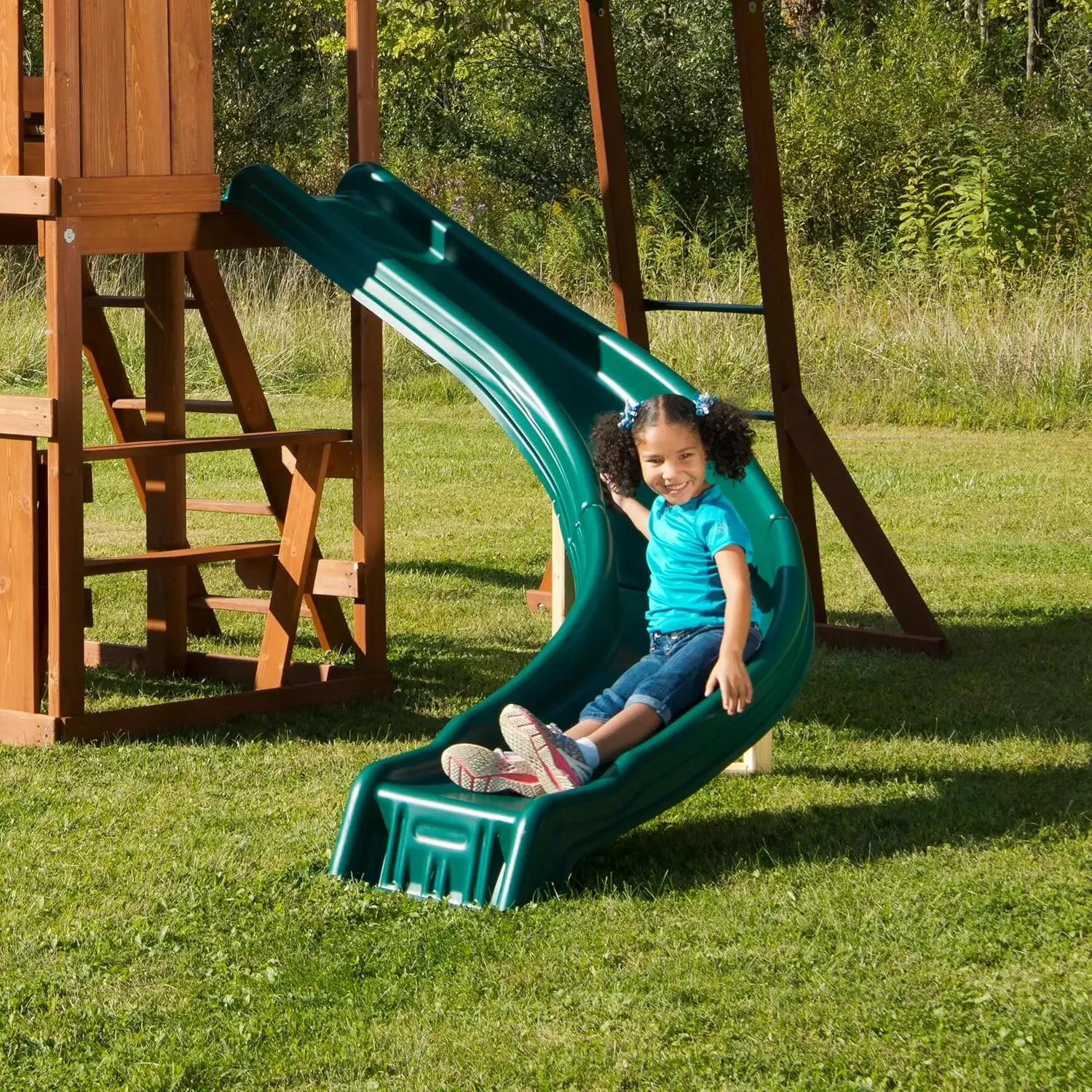 WS 8338 Side Winder Curved Plastic Slide for 4' Decks with Safety Handles, Green
