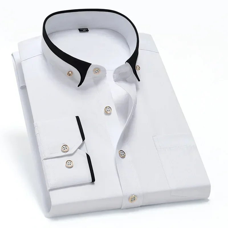 

Non-ironing Men Dress Shirts Long Sleeve Formal Male Clothing Slim Fit Business Men's Social Button-Down Shirts White Black