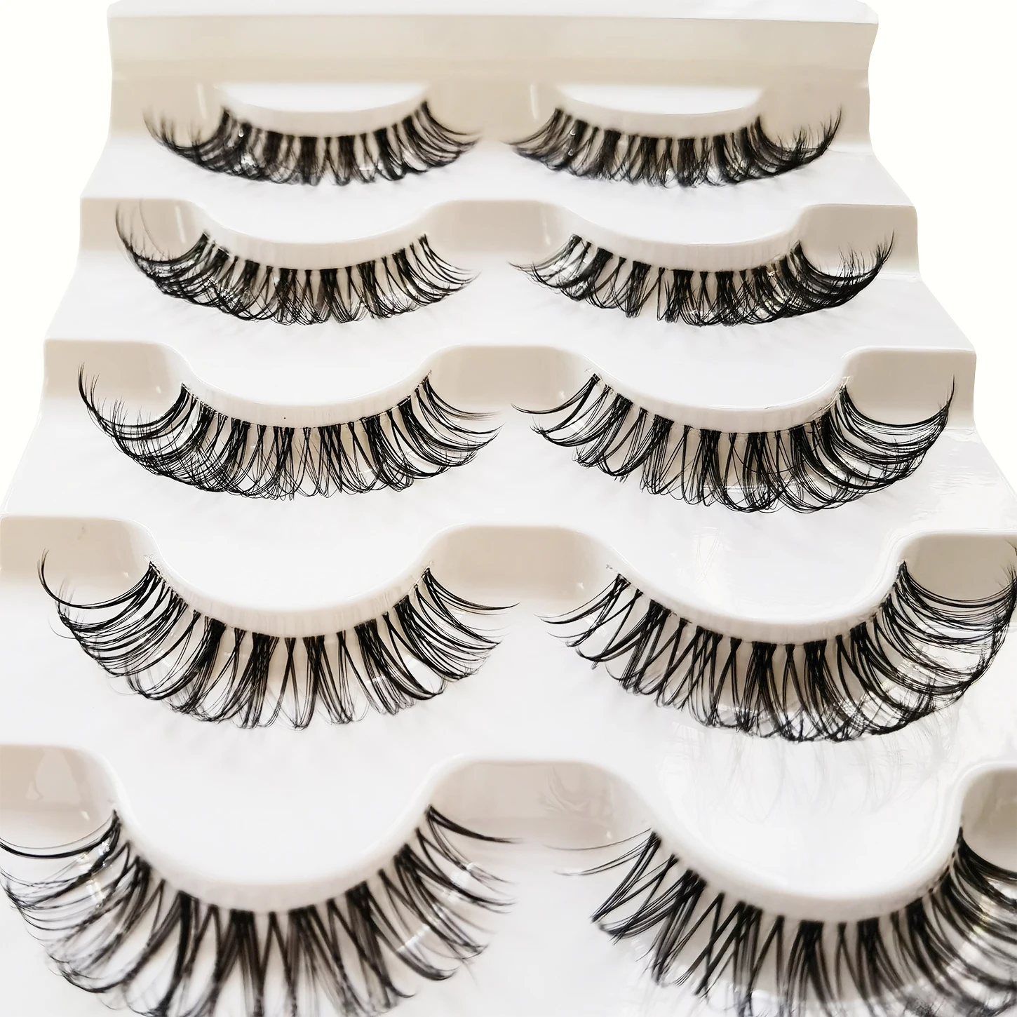 透明な幹のふわふわカーリーDHストライプのフルつけまつげ-5ペア、クロス厚いデザインで目の活力を強化