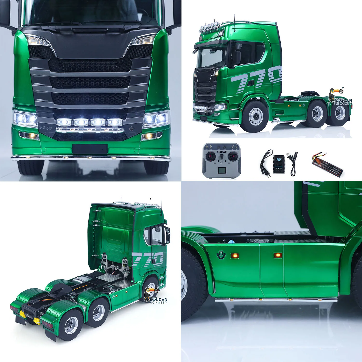 

1:14 KABOLITE RC Тракторный грузовик SC 770S 100 6X6 2-скоростной автомобиль с дистанционным управлением Замки оси Металлическое шасси Рельс Открываемая дверь RTR Игрушка