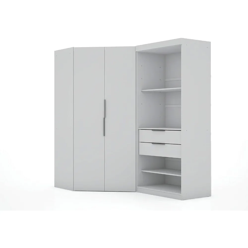 

Corner Wardrobe Closet With Drawers, Hanging Rods And Adjustable Shelves,2 Piece Set, White|