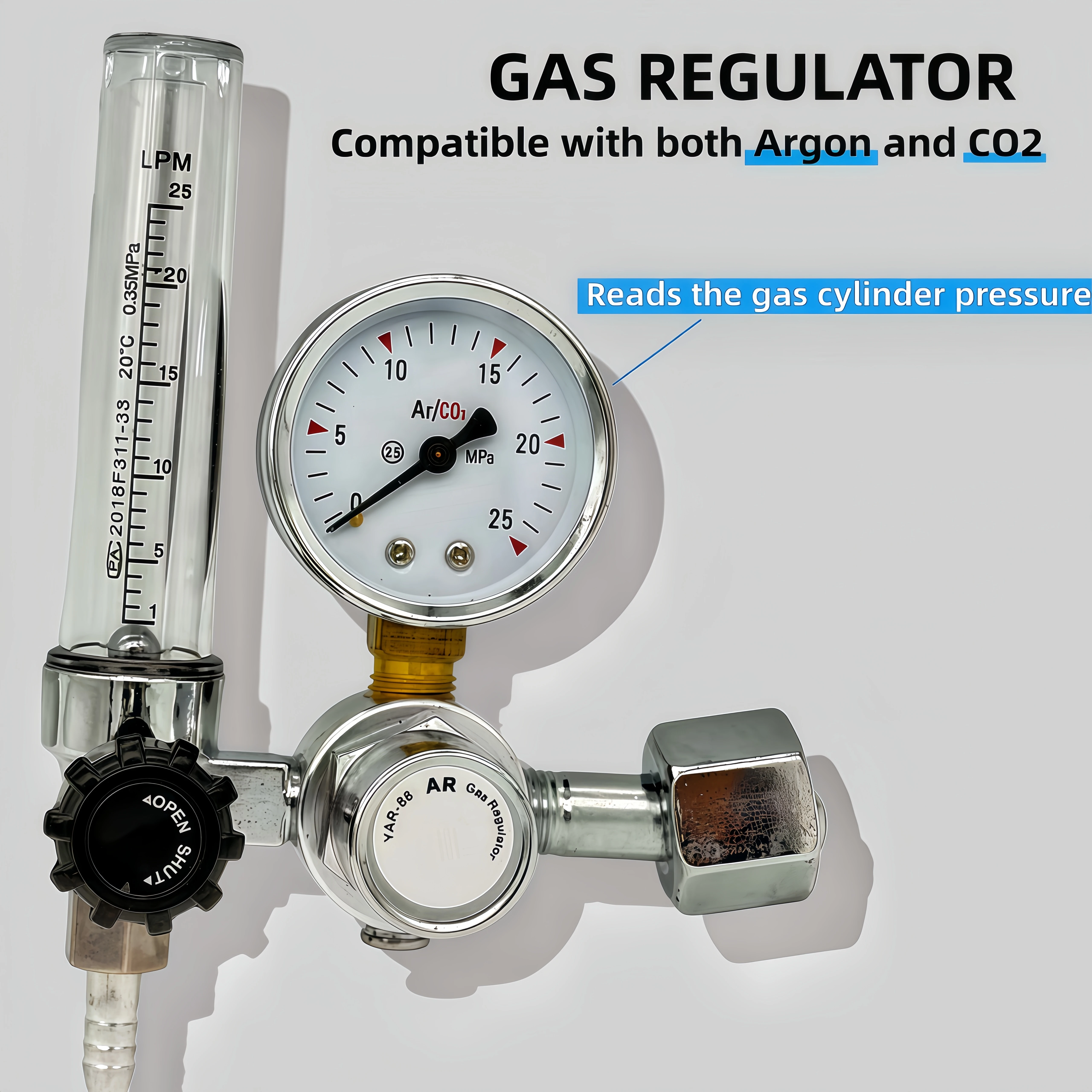 Aluminium Alloy 0-25Mpa  Argon Regulator co2 Regulator Air Pressure Reducer Gas Reducer Argon Reducer G5/8