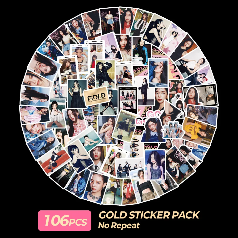 106PCS KPOP ITZY Albums GOLD Sticker Pack YEJI LIA RYUJIN CHAERYEONG YUNA Single Sided Printed Cute Stickers Fans Collection